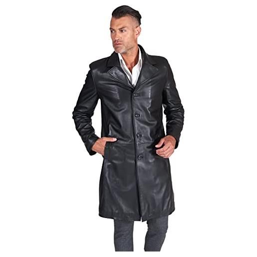 D'Arienzo giaccone in pelle nera uomo cappotto lungo stile matrix giubbino vera pelle made in italy 032 matrix nero/56
