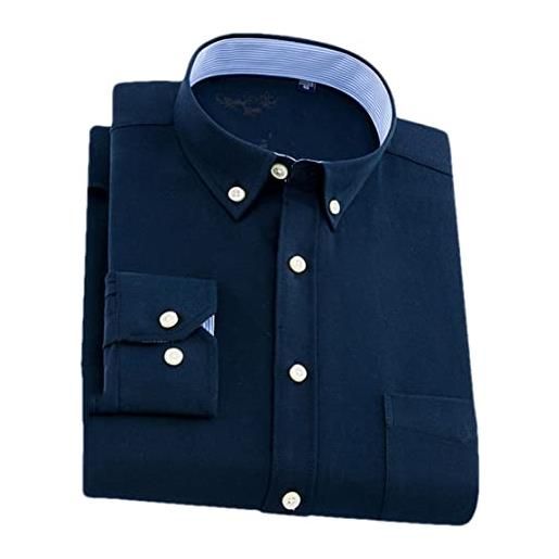 Niiyyjj camicie scozzesi casual da uomo camicia a righe a scacchi spessi a maniche lunghe con tasca a toppa singola, blu navy, xl