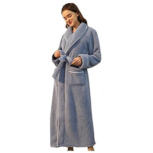 Yobaize donne addensare teddy fleece housecoat morbido caldo lungo vestaglie inverno loungewear pigiameria accappatoi da bagno, grigio - blu, xxxl