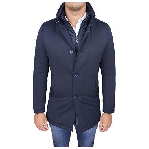 Evoga giubbotto giaccone uomo invernale elegante giacca soprabito con gilet interno (l, blu scuro)