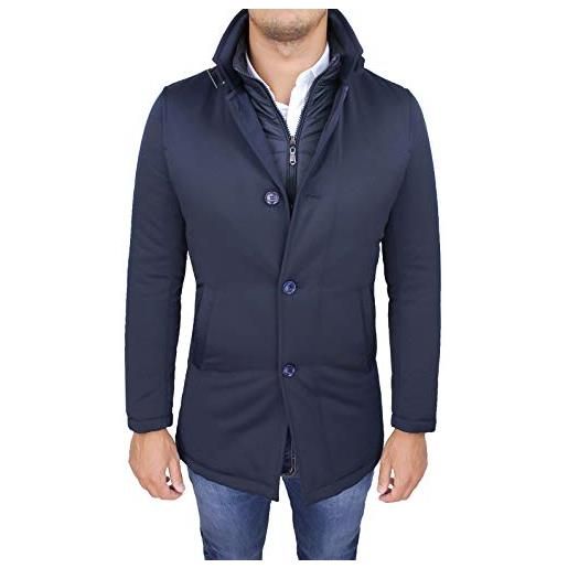 Evoga giubbotto giaccone uomo invernale elegante giacca soprabito con gilet interno (it, testo, m, regular, regular, blu scuro)
