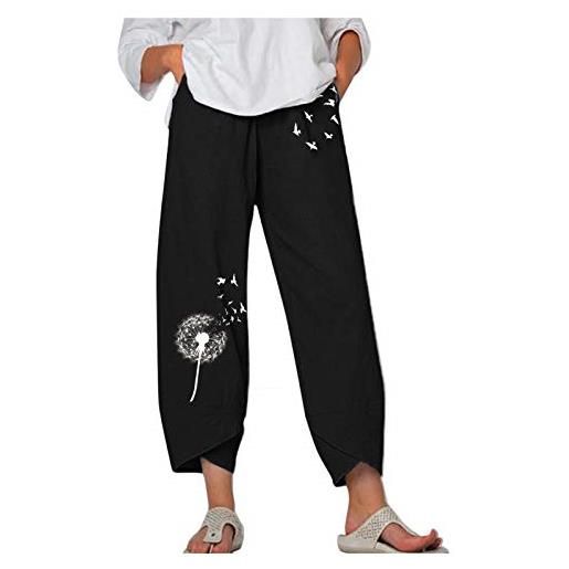 Xmiral pantaloni larghi ricamati di lino e cotone allentati casual estivi da donna (xl, 2blu)