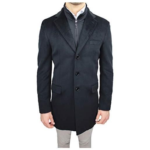 Evoga cappotto uomo sartoriale elegante invernale in lana (l, nero)