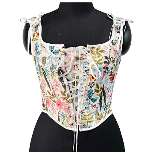 Generic corsetto floreale, corsetto floreale, top da donna, vintage, con lacci, canotta disossata bustier royal court bretella corsetto