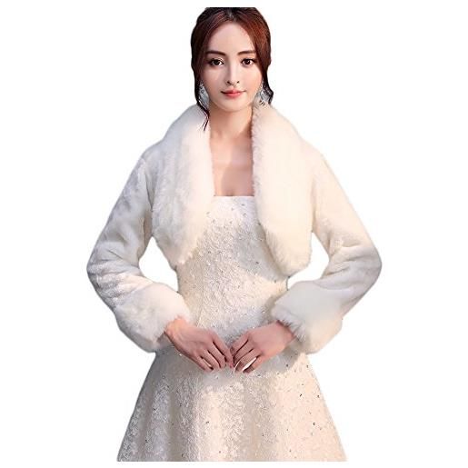 Insun donna scialle morbido coprispalle nuziale stile bolerino con sposa in pelliccia ecologica avorio 3