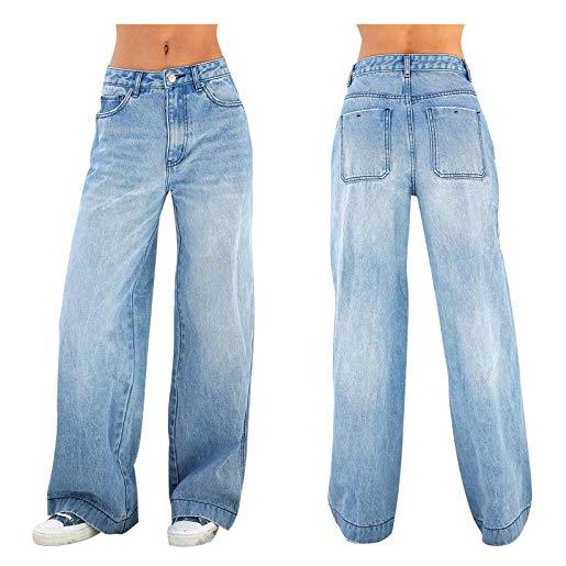 Generic pantaloni cargo da donna y2k bagg: boyfriend jeans da donna, a vita alta, per il tempo libero, con gamba larga, pantaloni estivi larghi, stile vintage, azzurro, l