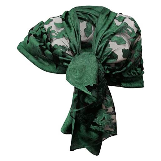 L.T.Preferita elegante sciarpa tango misto seta foulard sciale, semi trasparente efetto pizzo donna coprispalle stola cerimonia (verde)