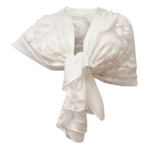 L.T.Preferita elegante sciarpa tango misto seta foulard sciale, semi trasparente efetto pizzo donna coprispalle stola cerimonia (argento)