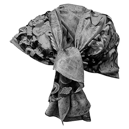 L.T.Preferita elegante sciarpa tango misto seta foulard sciale, semi trasparente efetto pizzo donna coprispalle stola cerimonia (beige)