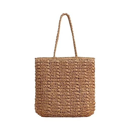 UOXOO borsa tote in paglia estiva da donna, borsa a tracolla intrecciata verticale quadrata, borsa tote casual bohémien (color: marrone, size: one size)