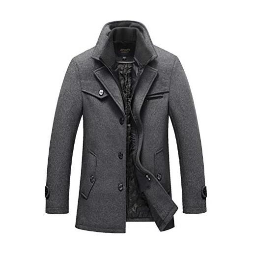 FTCayanz cappotto uomo invernale caldo giacca corto in lana elegante trench manica lunga parka stile 2 grigio m