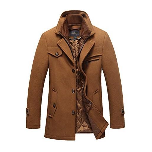 FTCayanz cappotto uomo invernale caldo giacca corto in lana elegante trench manica lunga parka stile 2 kaki m
