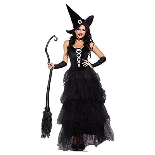 yiouyisheng costume da strega sexy da donna, per halloween, per adulti, costume da strega, costume da strega, costume da donna (vestito + cappello da strega), a01 nero. , xl