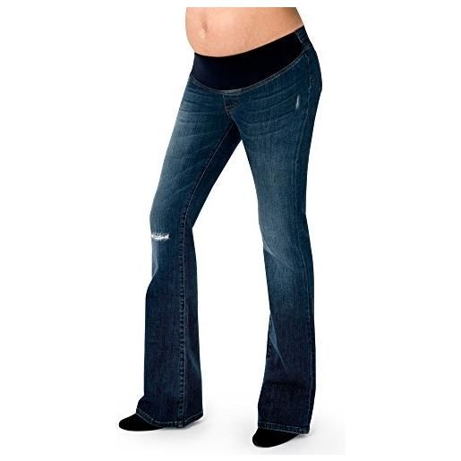 MAMAJEANS jeans premaman a zampa di elefante alla moda con rotture e abrazioni (40 it, scuro)
