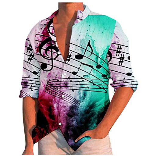 Generic camicia casual da uomo con stampa musicale plus size camicia a maniche lunghe con colletto rovesciato maglia compressione