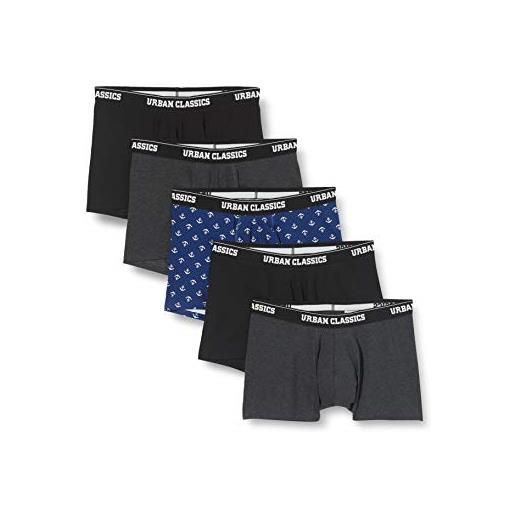 Urban Classics shorts 5-pack boxer a pantaloncino, bur/dkblu+bianco/nero + bianco + aop+nero, m (pacco da 5) uomo