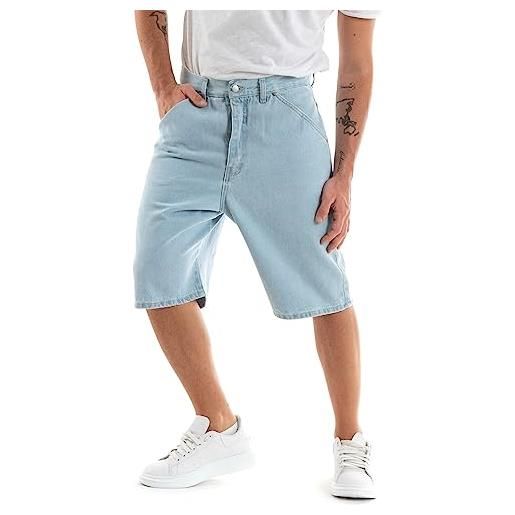 Giosal bermuda uomo pantalone corto jeans oversize cinque tasche tasca smart tinta unita cotone (42, denim chiaro)