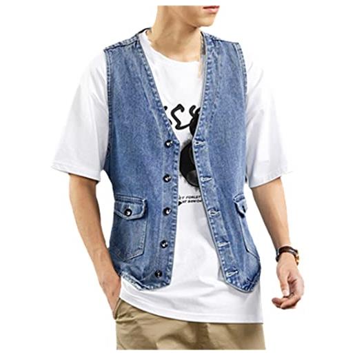 Bollrllr gilet da uomo vintage denim gilet nero senza maniche giacche tooling jeans quattro stagioni gilet, blu denim, m