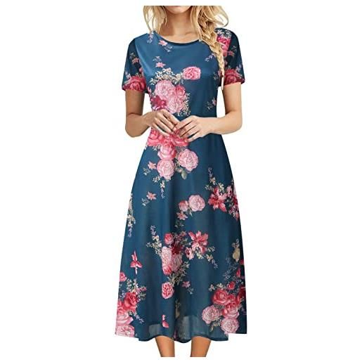 Xmiral swing dress donne comoda moda o collo manica corta bohemian stampa floreale plain fit semplice t shirt loose flowy dress (l, 23nero)