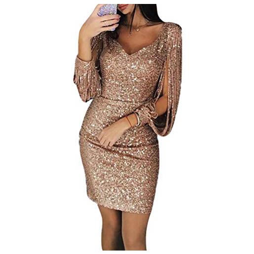LUOEM GCID vestito aderente da donna vestito da discoteca con scollo a v e minigonna abito da cocktail completo per clubwear - taglia m (golden)