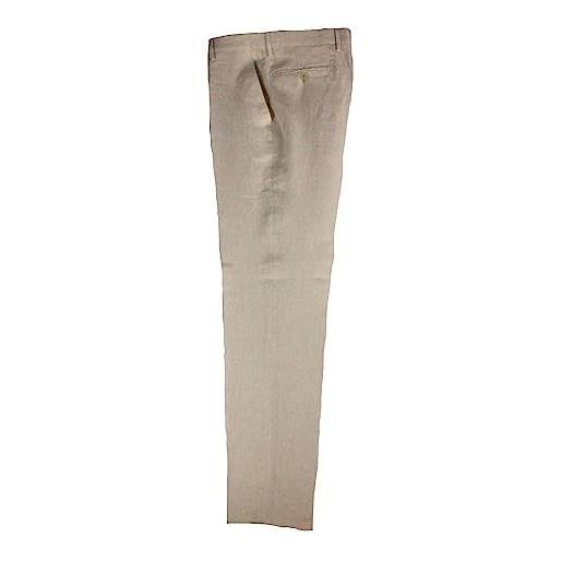 ALVIPERI pantalone uomo classico puro lino vestibilità comoda taglie forti e calibrate fino alla tg. 71 (50, beige)