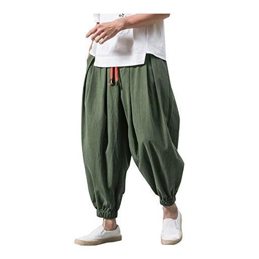 BOTCAM pantaloni estivi da uomo, in cotone e lino, stile giapponese, per il tempo libero, casual, lunghi, leggeri, traspiranti, taglie forti, m-3xl, colore: rosso, xxxl