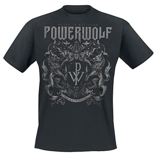 Powerwolf crest - metal is religion uomo t-shirt nero l 100% cotone regular