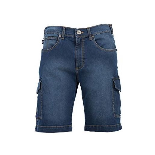 JRC 992780 houston pantalone corto unisex uomo donna multitasche in jeans elasticizzato tessuto prelavato tasche blu indigo (m)