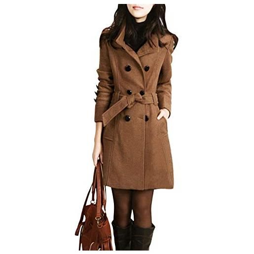semen cappotto da donna in misto lana, giacca invernale casual doppiopetto con risvolto trench con cintura, nero 1, 40