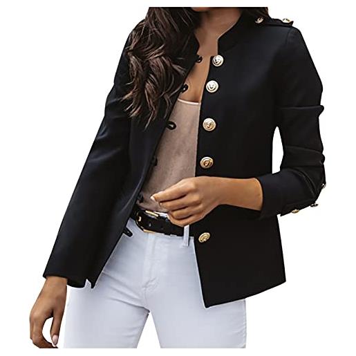 HHMY sweatblazer - giacca da donna elegante, con bottoni, stile militare, casual, con colletto alto, per il tempo libero, per lavoro, ufficio, giacche slim fit, blazer, taglia m - 3xl, nero , xl