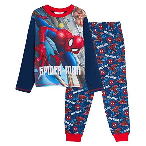 Marvel pigiama da bambino spiderman avengers a lunghezza intera + pantaloni da salotto con risvolto, marina militare, 4-5 anni