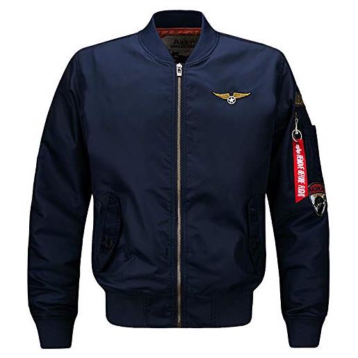 ZumZup giacca classica da uomo flight bomber softshell voler jacket pilot vol flying blous, con zip a maniche lunghe blu large