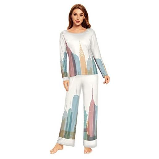 Anantty set pigiama da donna a maniche lunghe, 2 pezzi, abbigliamento da notte, multicolore, m