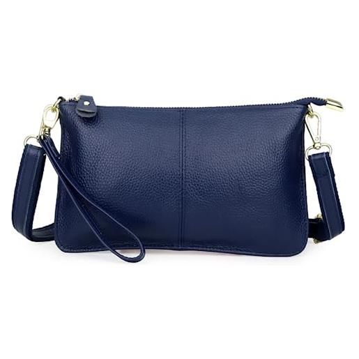 M.lemo925 borsa a tracolla in vera pelle per le donne piccole borse da donna borsa per telefono con cinturino da polso borsa frizione, blu