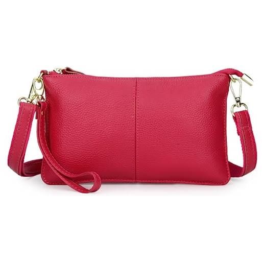 M.lemo925 borsa a tracolla in vera pelle per le donne piccole borse da donna borsa per telefono con cinturino da polso borsa frizione, rosso