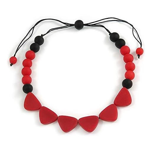 Avalaya collana in cotone geometrico con perline in resina rossa/nera/44-50 cm l/regolabile