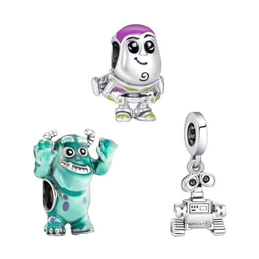 Doyafer monster robot charm 925 bracciale donna in argento sterling beaded 3 pezzi set, regalo di compleanno