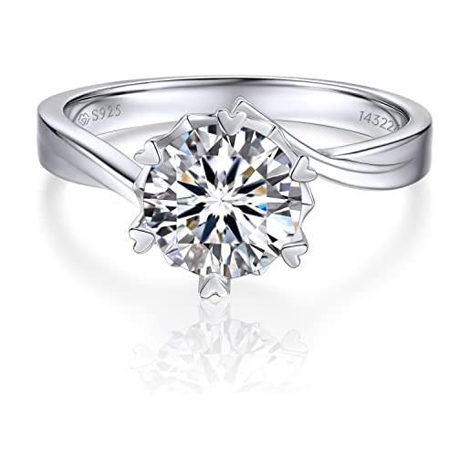 MomentWish anelli donna, 2 carato anello di fidanzamento moissanite vvs1 d colore anello di eternità s925 argento anelli regalo di nozze per donna sposa anello dimensione56