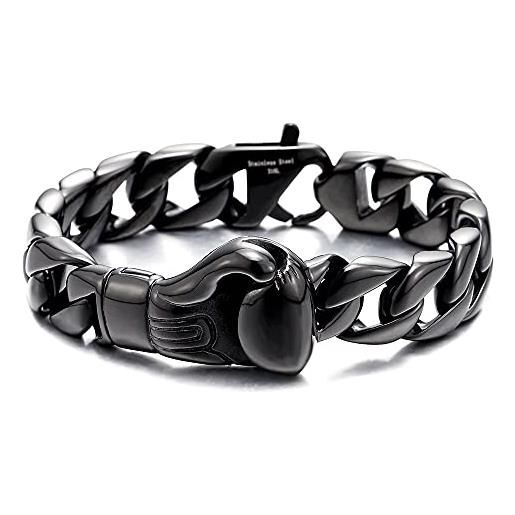 COOLSTEELANDBEYOND design unico, nero guantoni da boxe barbozzale braccialetto, bracciale da uomo, acciaio inossidabile, lucido
