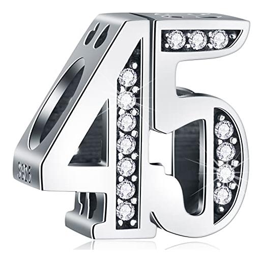 CRISNATA 45 anniversario charms si adatta pandora charm bracelet, 925 sterling silver 45th birthday cz beads, numero 45 anni regali per nonna/nonno/matrimonio