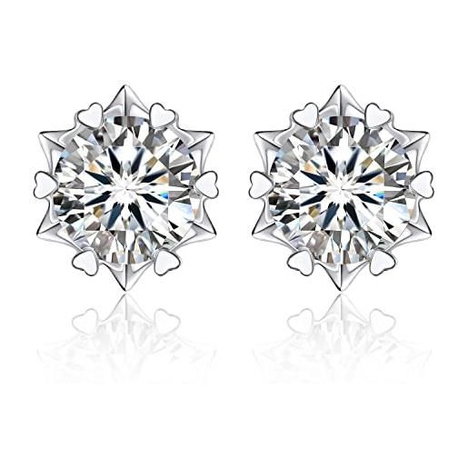 MomentWish orecchini fiocco di neve, 2 carati/6.5mm moissanite diamante orecchini argento 925 donna anallergici punto luce simulato diamanti brillanti