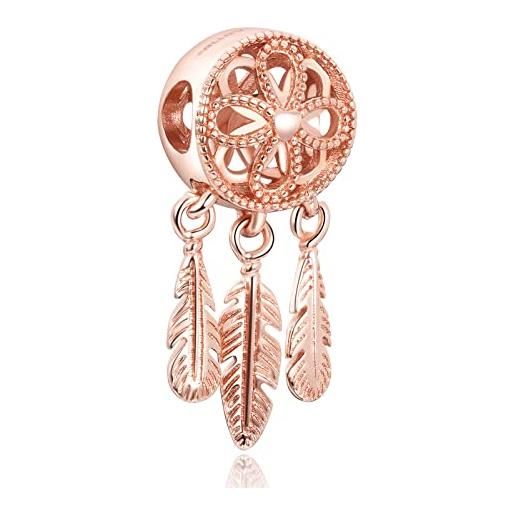 LaMenars colore acchiappasogni ornamento 934 oro rosa argento sterling braccialetto da donna decorazione di perle adatto per bracciale collana ciondolo regalo di compleanno di san valentino