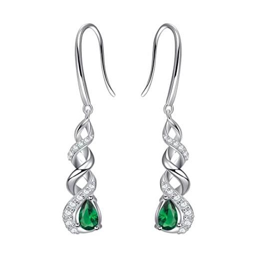 Qings orecchini pietra portafortuna infinito - orecchini verde smeraldo maggio pendenti donna argento 925 zirconia cubica orecchini scintillanti twist stroili regalo di gioielli per ragazze donne