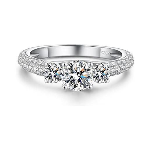 jiamiaoi 18 carati oro bianco placcato anello donna argento 925, fedine fidanzamento coppia, anello solitario anniversario matrimonio (g-3 pietre, 52(16.60))