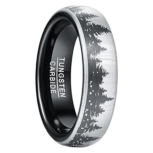 GALANI fede carburo di tungsteno argento 6mm con modello foresta nera unisex anello di fidanzamento anelli anniversario natale compleanno regalo taglia 25