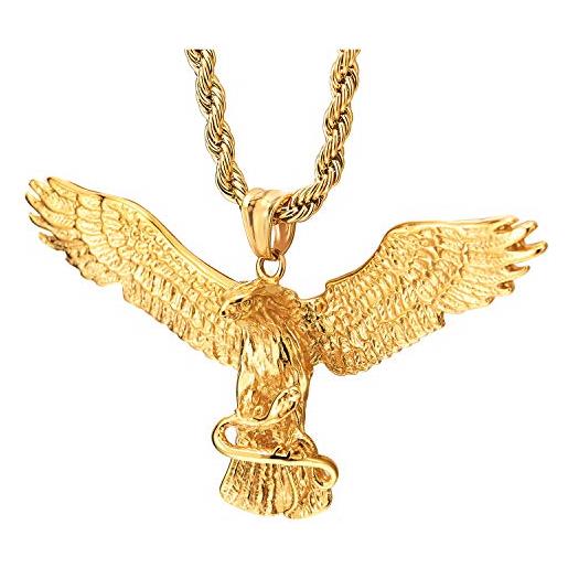 COOLSTEELANDBEYOND color oro aquila volo afferrando serpente ciondolo, collana con pendente da uomo donna, acciaio, catena 75cm