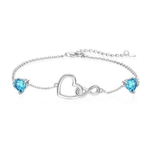 Qings infinito bracciale donna argento sterling 925 braccialetti cuore azzurro tanzanite gioielli birthstone di dicembre compleanno regalo di natale per ragazze