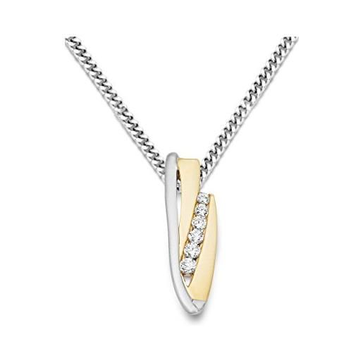 MIORE gioielli collana da donna con pendente in oro giallo 9 carati con 6 pietre di zirconia catena in argento sterling 925, lunga 45 cm