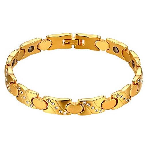 OIDEA bracciale braccialetto da donna in acciaio inox cuore mosaico zircone magnetico oro regalo perfetto