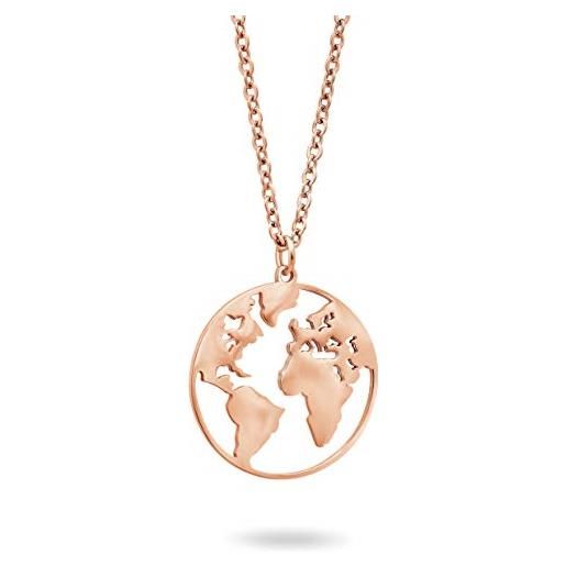 Nuoli® collana con ciondolo a forma di mappamondo (45 cm), per uomo e donna, a scelta in argento, oro e oro rosa e acciaio inossidabile, colore: oro rosa, cod. Nu108